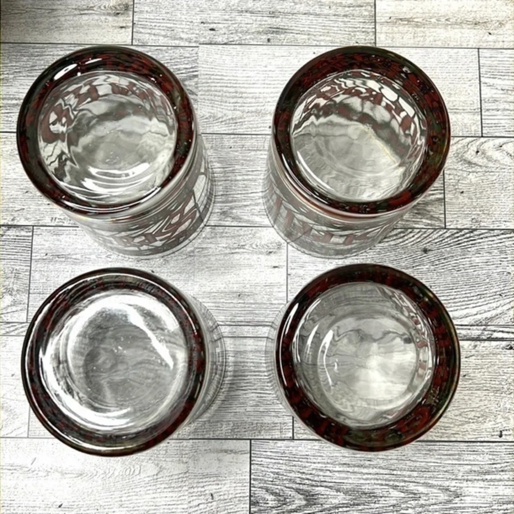 Vintage 1970s Set of Four Houze Signed Seasons Greetings Lowball Glasses